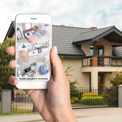 Ventura vivint phone display of cctv live feed in front of a house